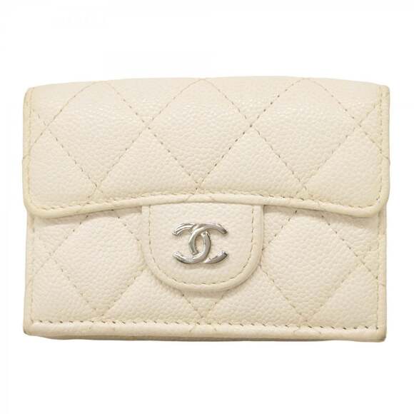 CHANEL White Caviar Leather Wallet